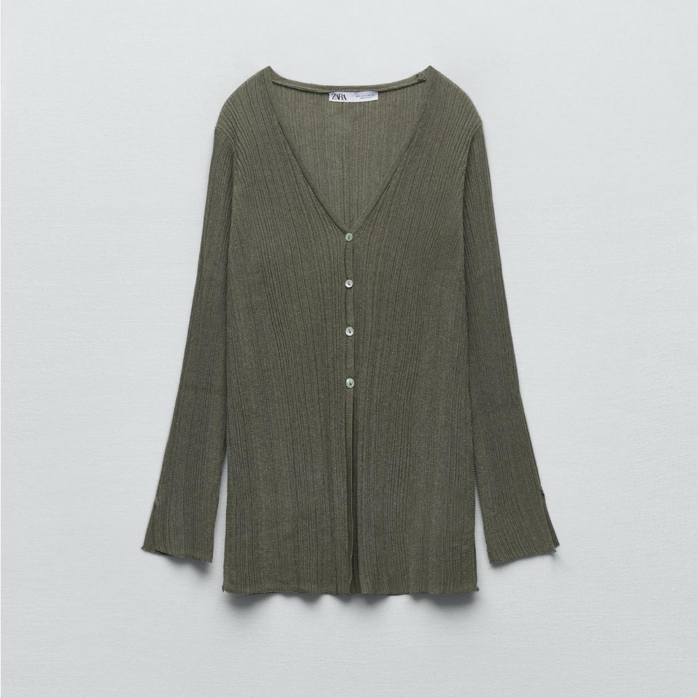 Zara Olive Green Ribbed Midi Skirt